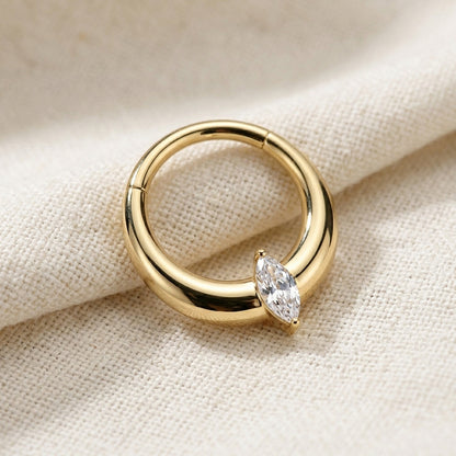 Titanium Marquise CZ Wide Hinged Segment Hoop Ring