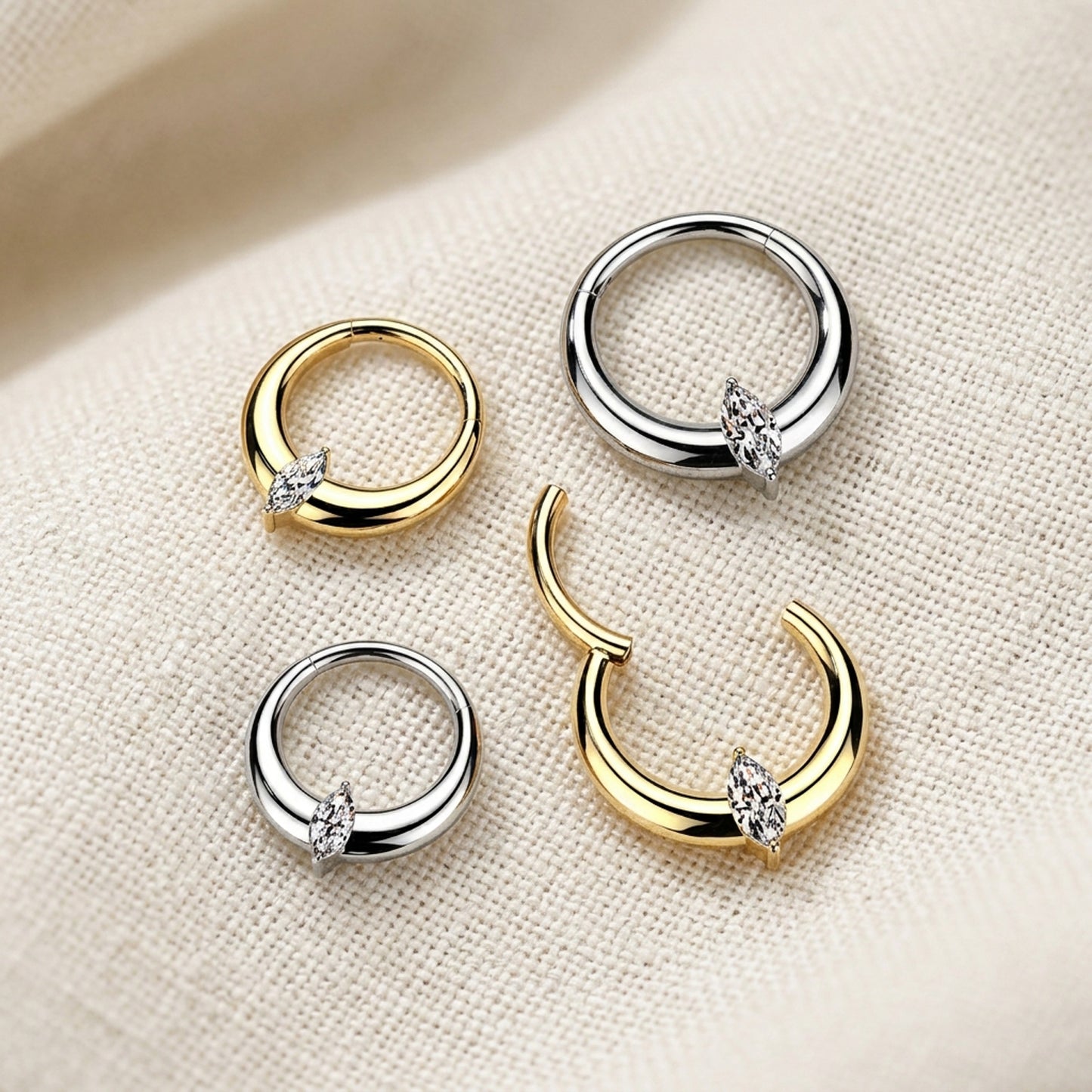 Titanium Marquise CZ Wide Hinged Segment Hoop Ring