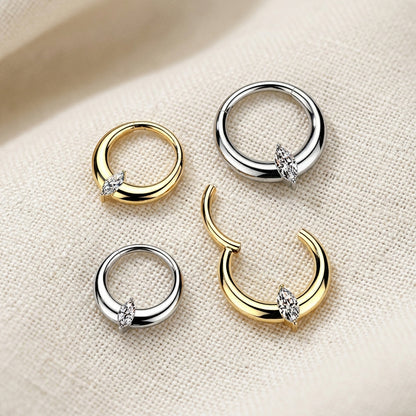 Titanium Marquise CZ Wide Hinged Segment Hoop Ring