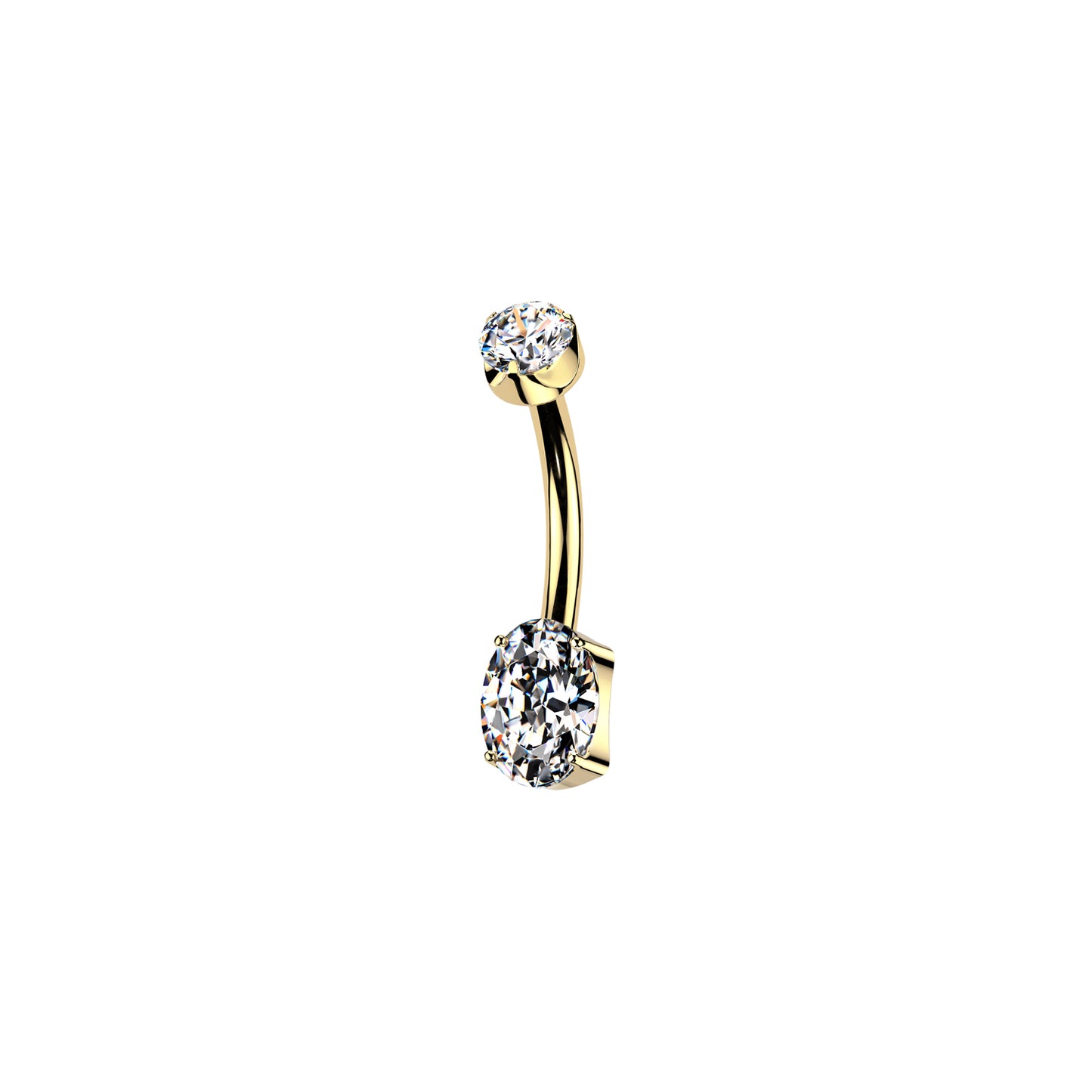 24K Gold PVD Titanium Threaded Oval CZ Belly Button Ring