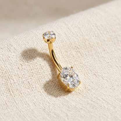 24K Gold PVD Titanium Threaded Oval CZ Belly Button Ring