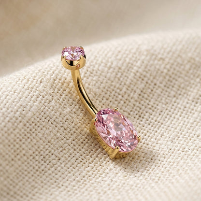 24K Gold PVD Titanium Threaded Oval CZ Belly Button Ring