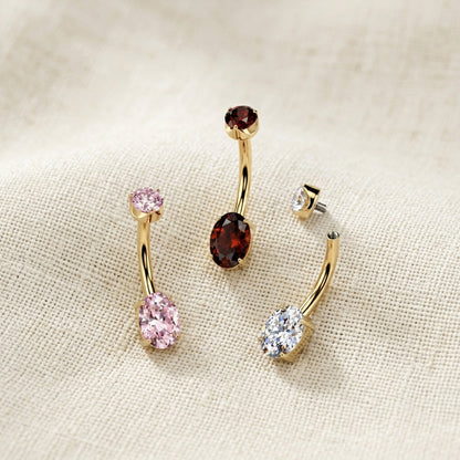 24K Gold PVD Titanium Threaded Oval CZ Belly Button Ring