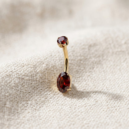 24K Gold PVD Titanium Threaded Oval CZ Belly Button Ring