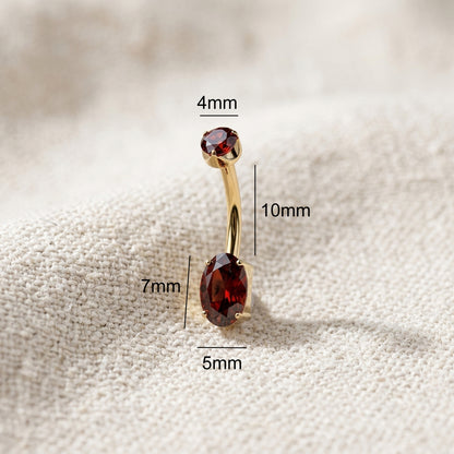 24K Gold PVD Titanium Threaded Oval CZ Belly Button Ring