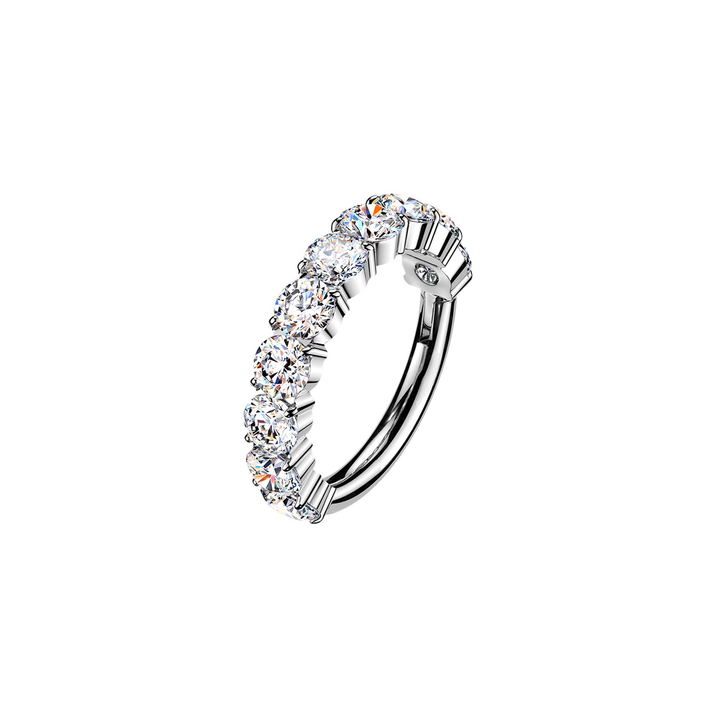 Titanium 10 Stone Moissanite Prong Hinged Segment Hoop Ring
