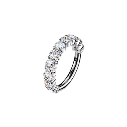 Titanium 10 Stone Moissanite Prong Hinged Segment Hoop Ring