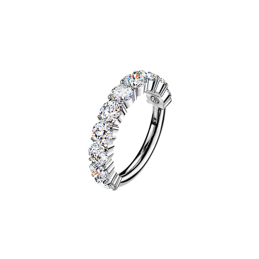 Titanium 10 Stone Moissanite Prong Hinged Segment Hoop Ring
