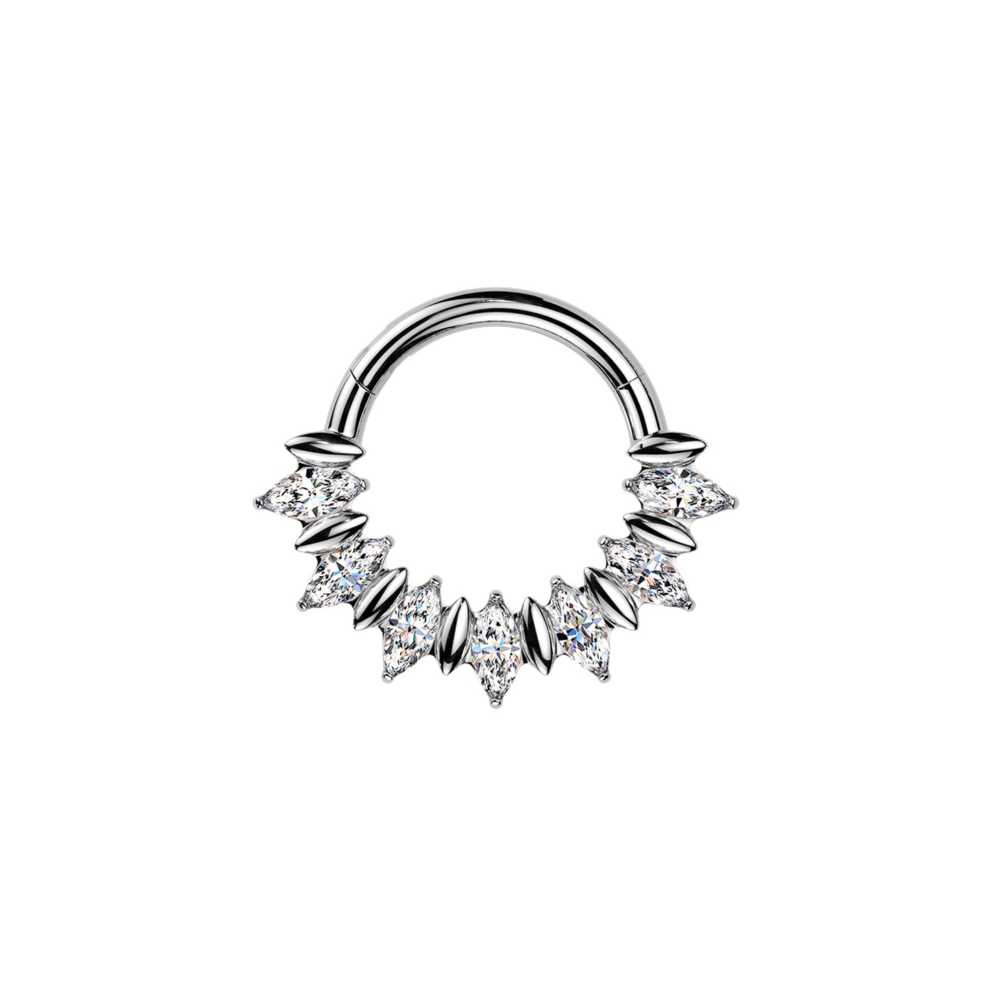 Titanium Marquise Moissanite Fan Hinged Segment Hoop Ring