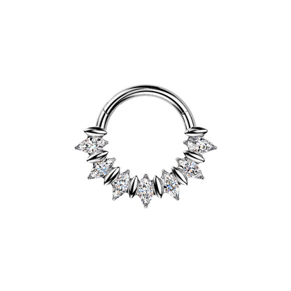 Titanium Marquise Moissanite Fan Hinged Segment Hoop Ring