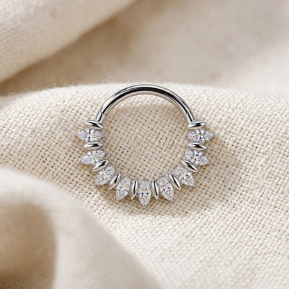 Titanium Marquise Moissanite Fan Hinged Segment Hoop Ring