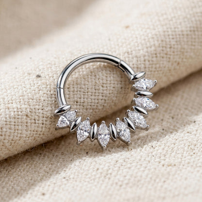 Titanium Marquise Moissanite Fan Hinged Segment Hoop Ring