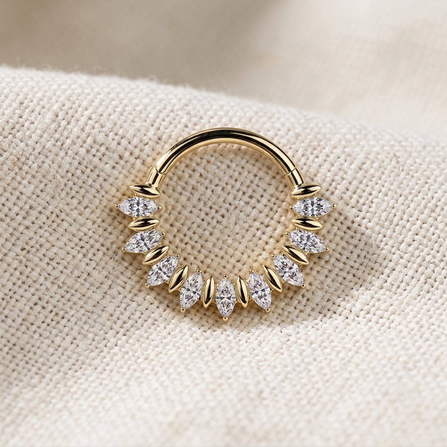 Titanium Marquise Moissanite Fan Hinged Segment Hoop Ring