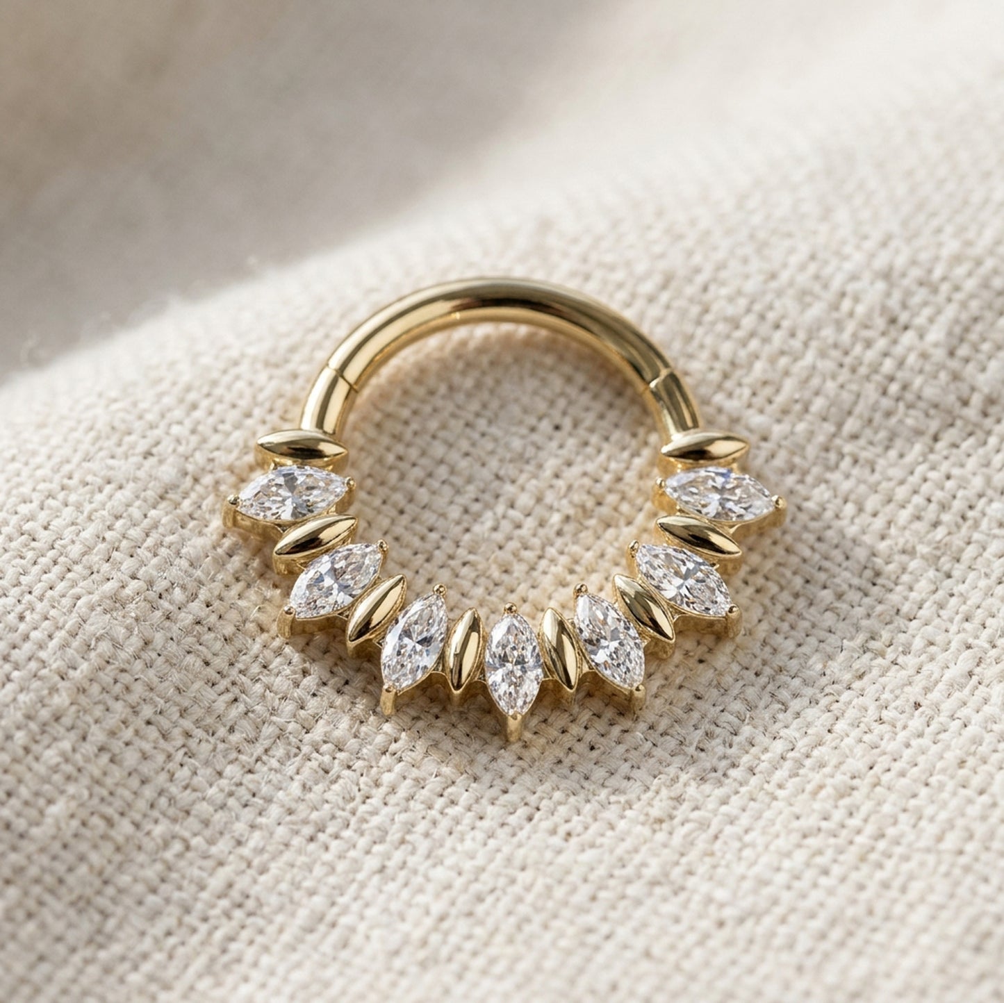 Titanium Marquise Moissanite Fan Hinged Segment Hoop Ring