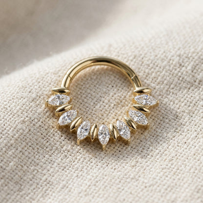 Titanium Marquise Moissanite Fan Hinged Segment Hoop Ring