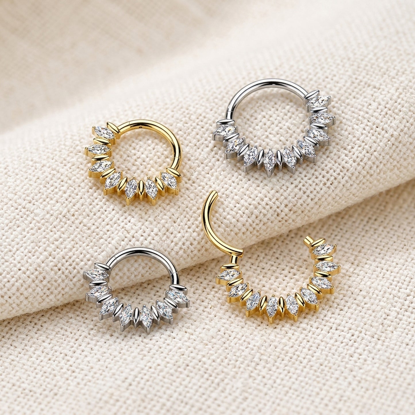 Titanium Marquise Moissanite Fan Hinged Segment Hoop Ring