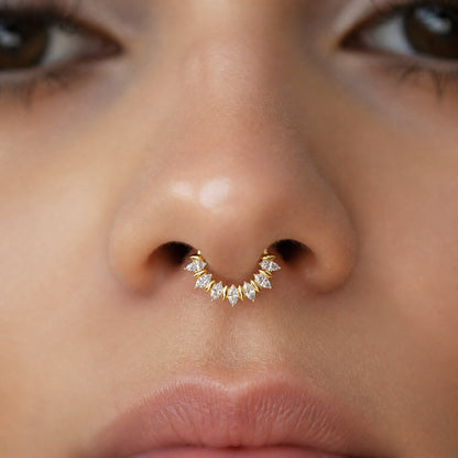 Titanium Marquise Moissanite Fan Hinged Segment Hoop Ring