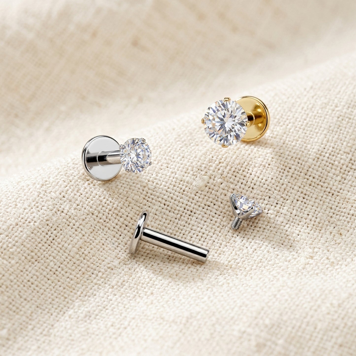 Titanium Round Moissanite Threaded Flat Back Labret