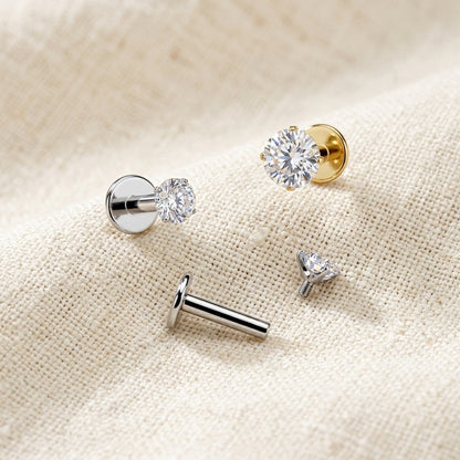Titanium Round Moissanite Threaded Flat Back Labret