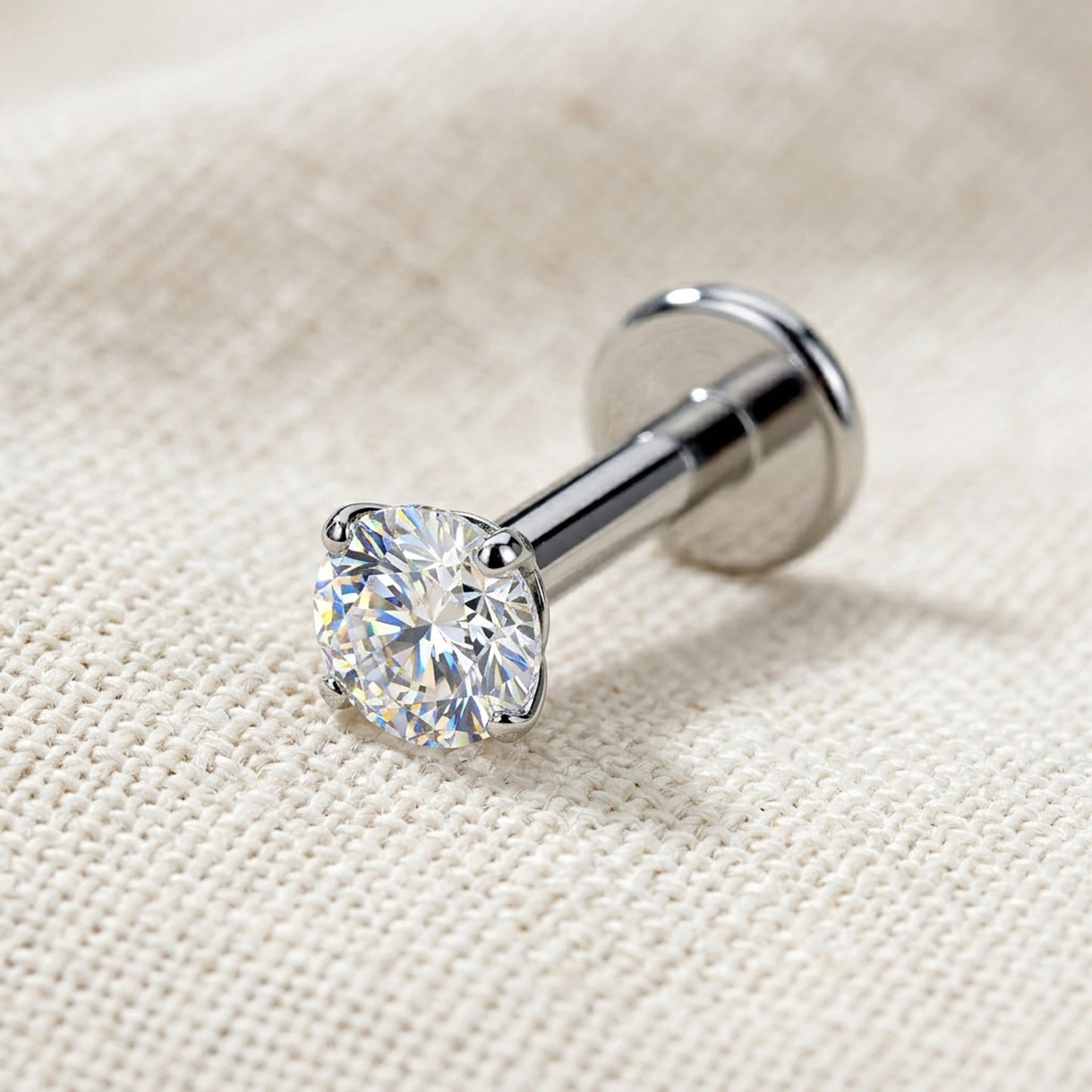 Titanium Round Moissanite Threaded Flat Back Labret