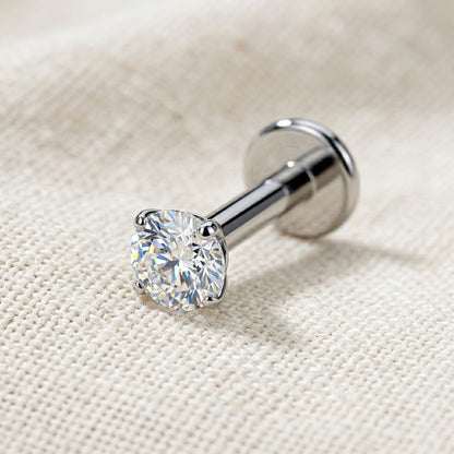 Titanium Round Moissanite Threaded Flat Back Labret
