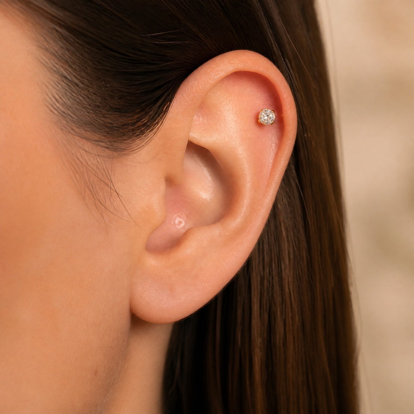 Titanium Round Moissanite Threaded Flat Back Labret