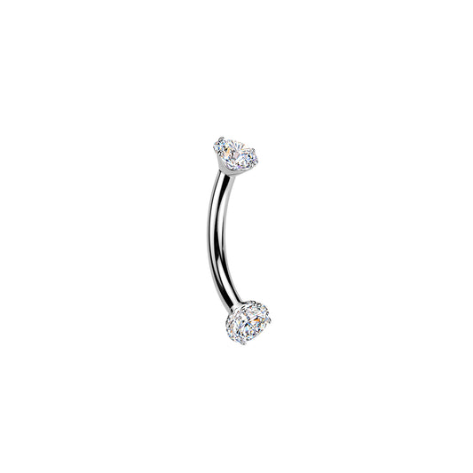 Titanium Prong Set Moissanite Threaded Curved Barbell