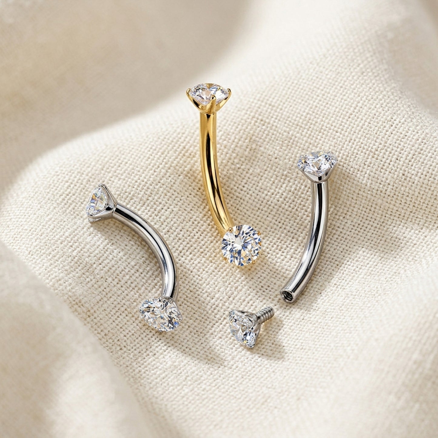 Titanium Prong Set Moissanite Threaded Curved Barbell