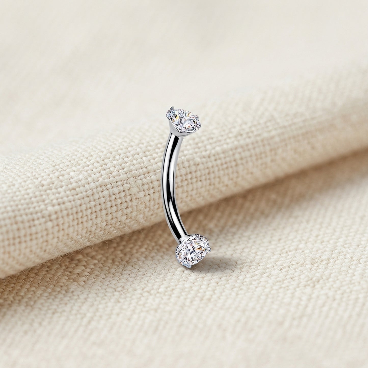 Titanium Prong Set Moissanite Threaded Curved Barbell
