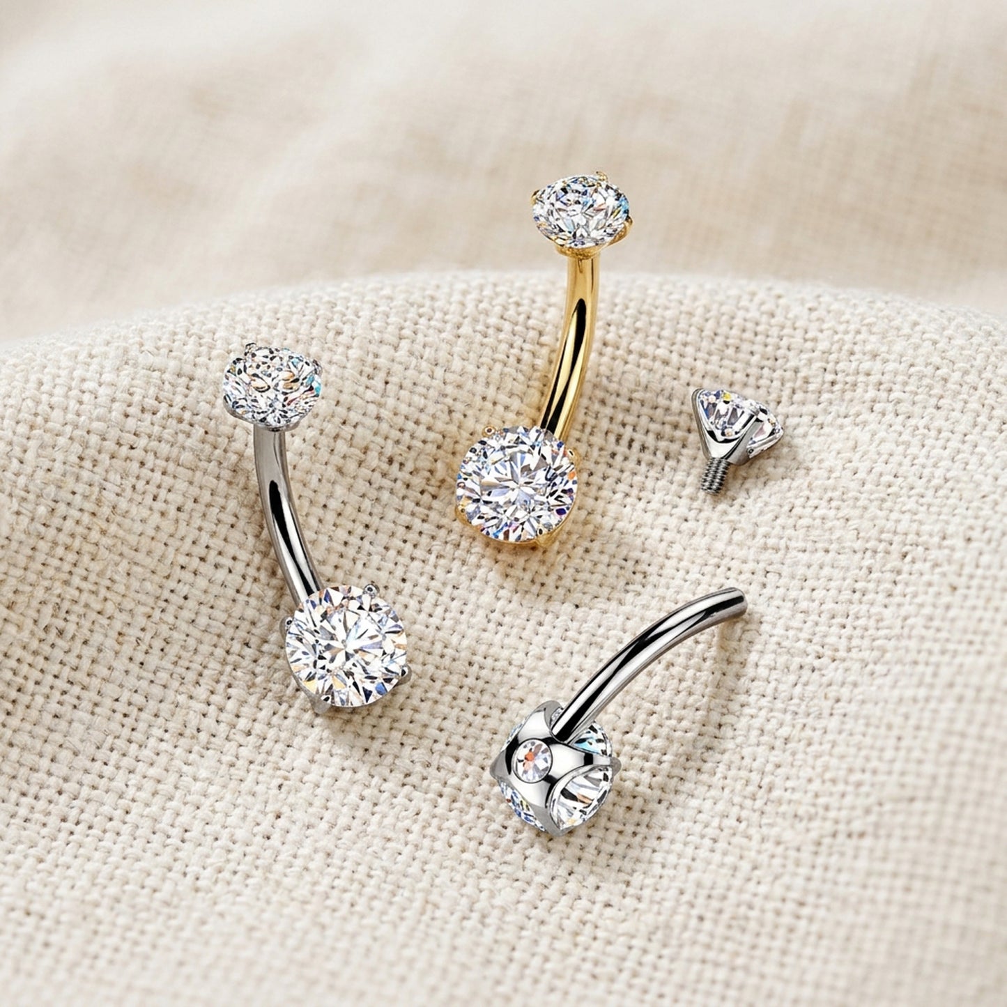 Titanium Double Prong Set Moissanite Threaded Belly Button Ring