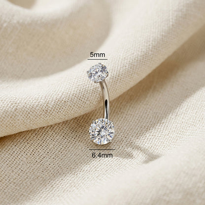 Titanium Double Prong Set Moissanite Threaded Belly Button Ring