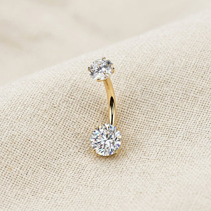 Titanium Double Prong Set Moissanite Threaded Belly Button Ring