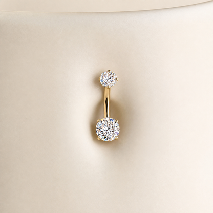 Titanium Double Prong Set Moissanite Threaded Belly Button Ring