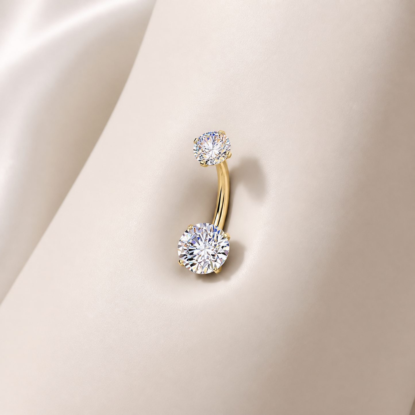 Titanium Double Prong Set Moissanite Threaded Belly Button Ring
