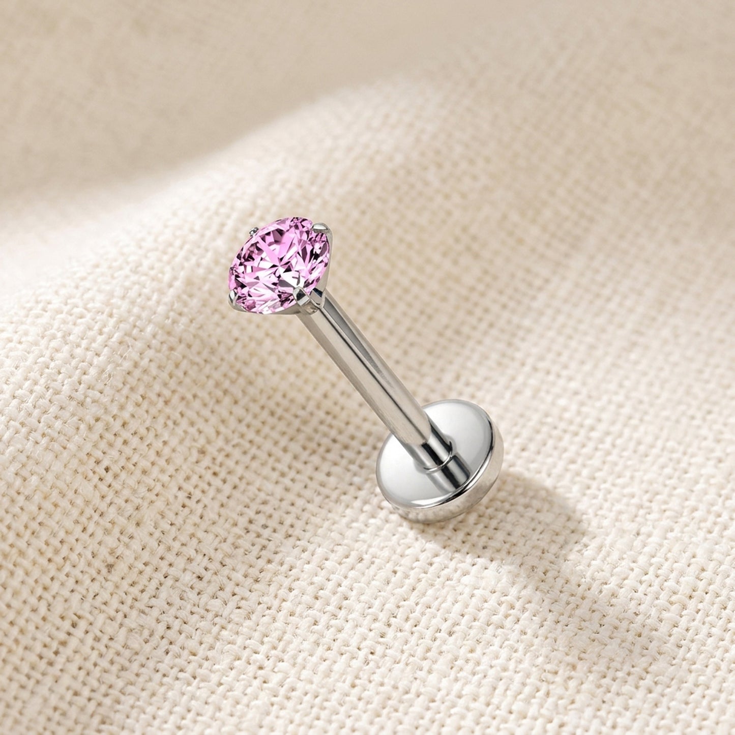 Titanium Pink Moissanite Threadless Flat Back Stud