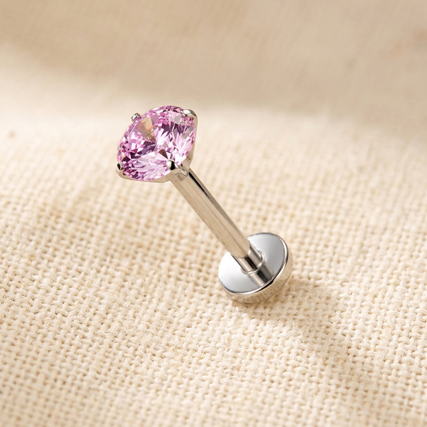 Titanium Pink Moissanite Threadless Flat Back Stud