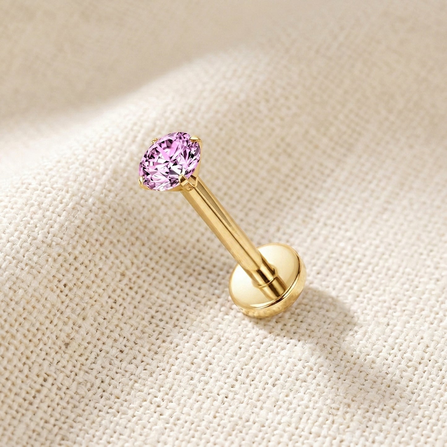 Titanium Pink Moissanite Threadless Flat Back Stud
