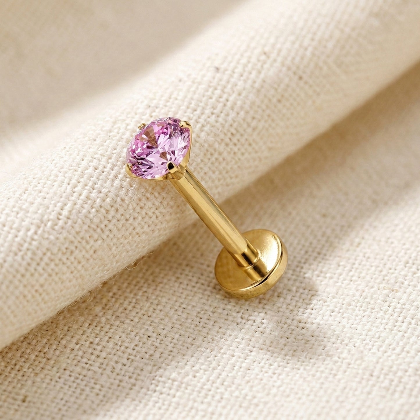 Titanium Pink Moissanite Threadless Flat Back Stud