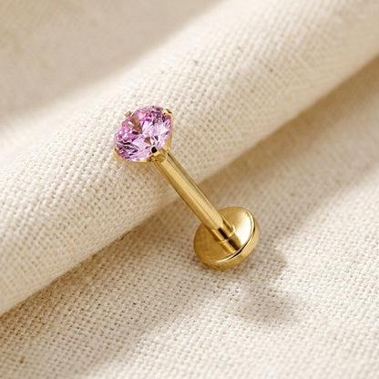 Titanium Pink Moissanite Threadless Flat Back Stud