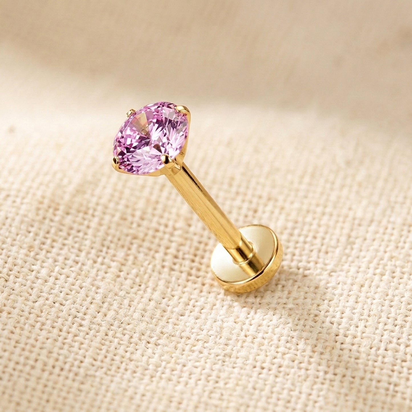 Titanium Pink Moissanite Threadless Flat Back Stud