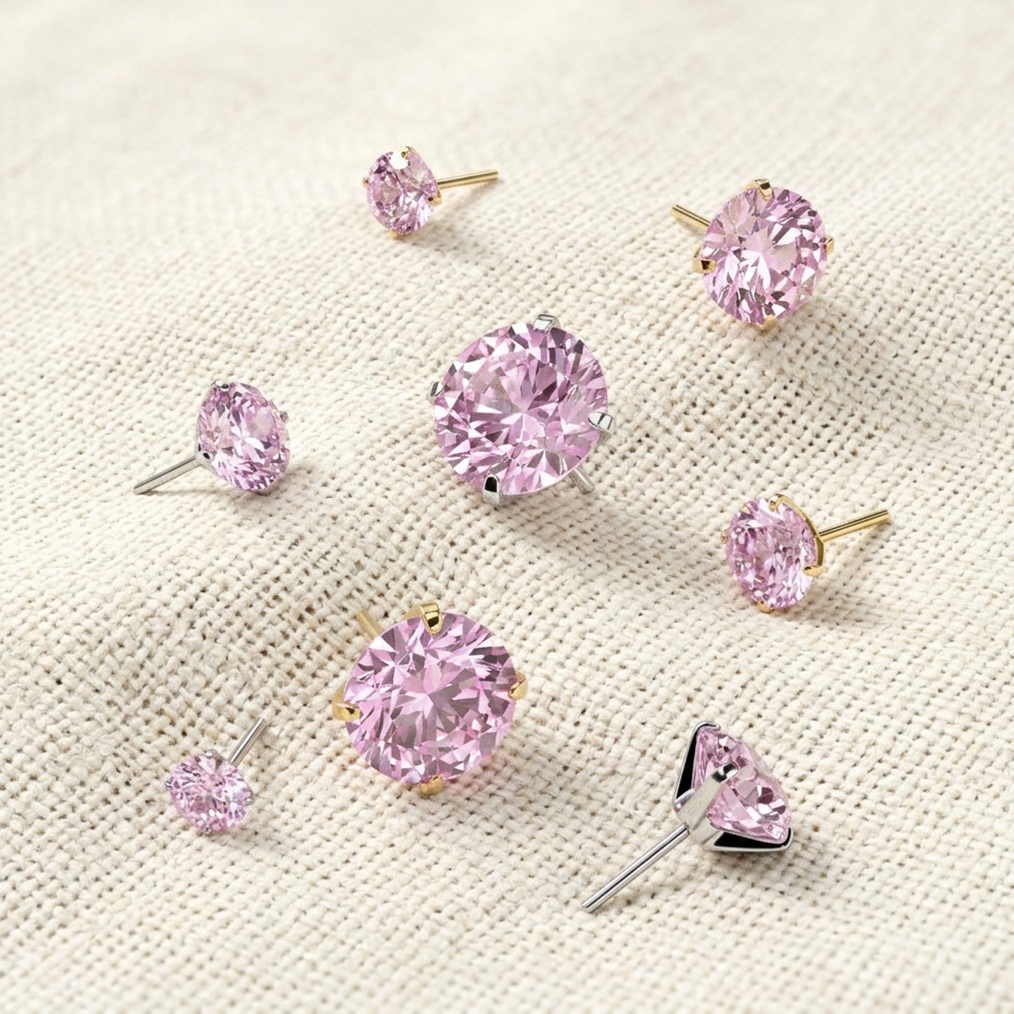 Titanium Pink Moissanite Threadless Flat Back Stud