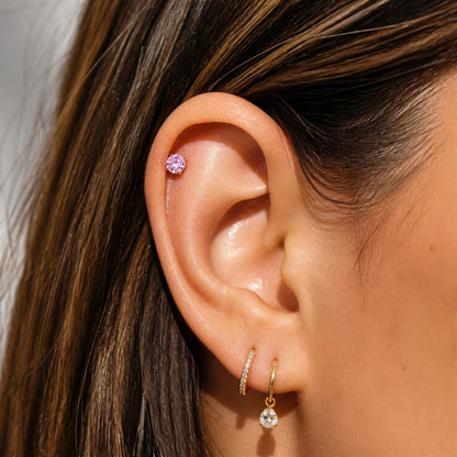 Titanium Pink Moissanite Threadless Flat Back Stud