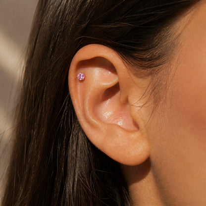 Titanium Pink Moissanite Threadless Flat Back Stud