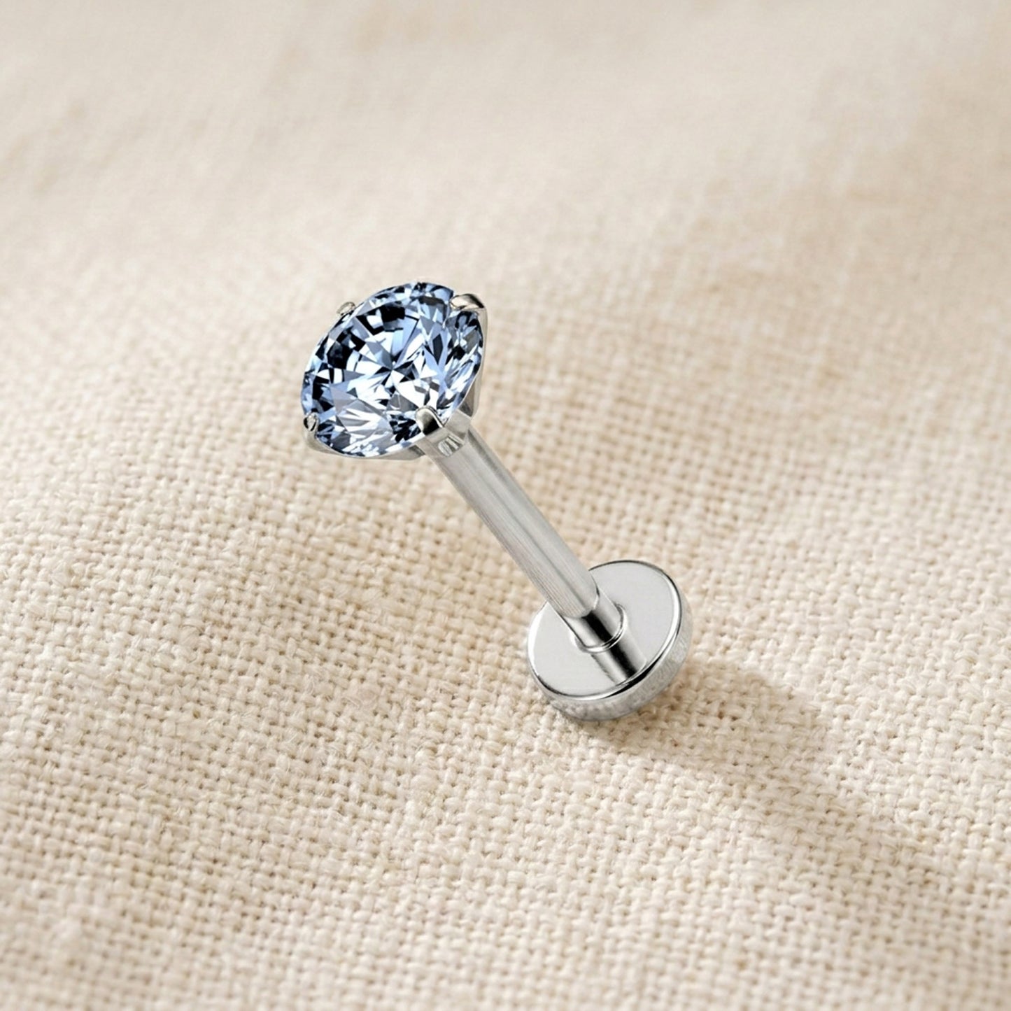 Titanium Blue Moissanite Threadless Flat Back Stud