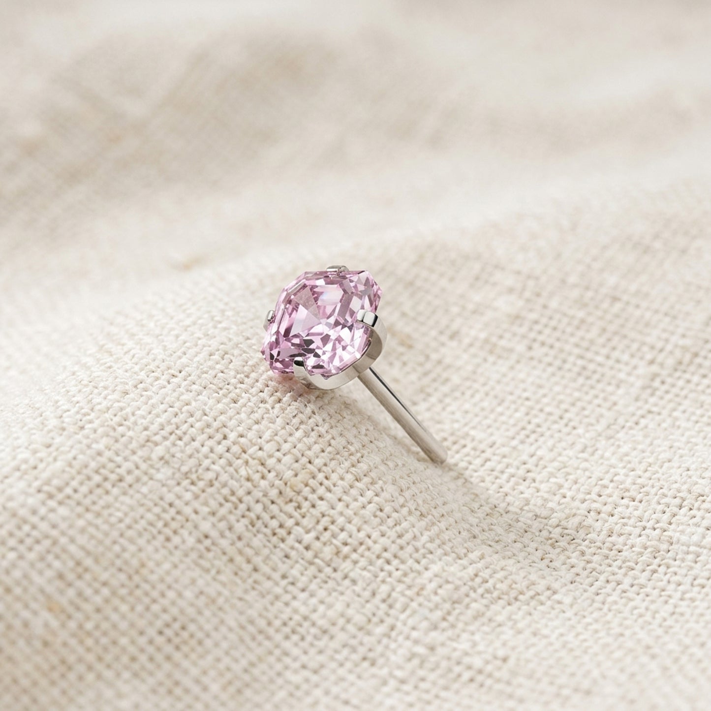 Titanium Asscher Cut Square CZ Prong Threadless Top