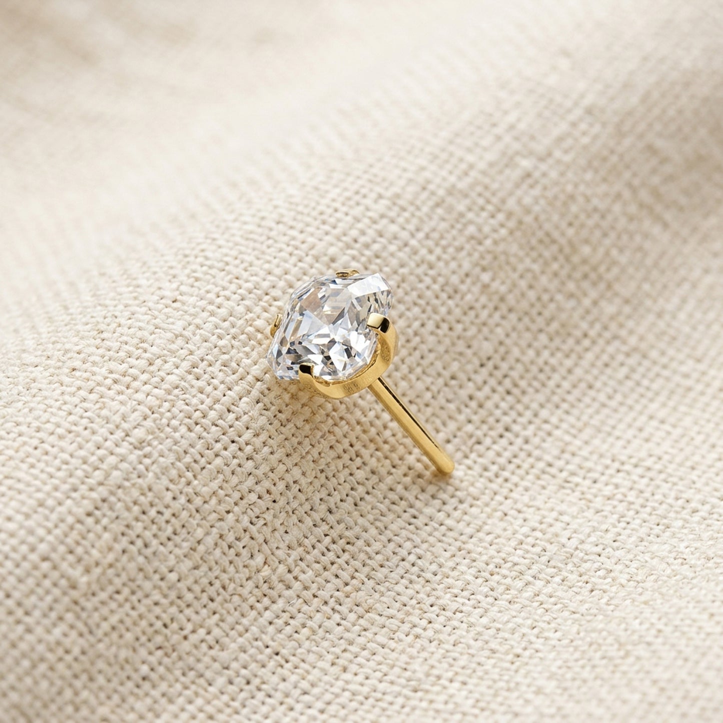 Titanium Asscher Cut Square CZ Prong Threadless Top