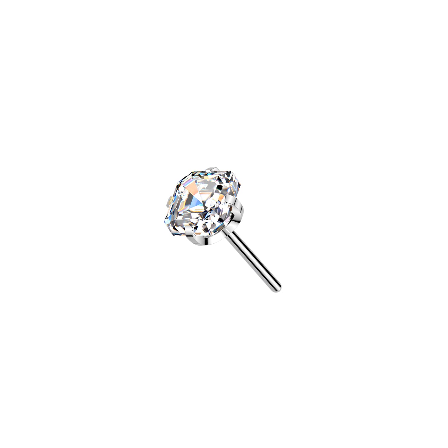 Titanium Asscher Cut Square CZ Prong Threadless Top