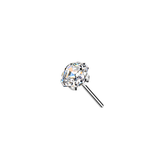 Titanium Asscher Cut Square CZ Prong Threadless Top