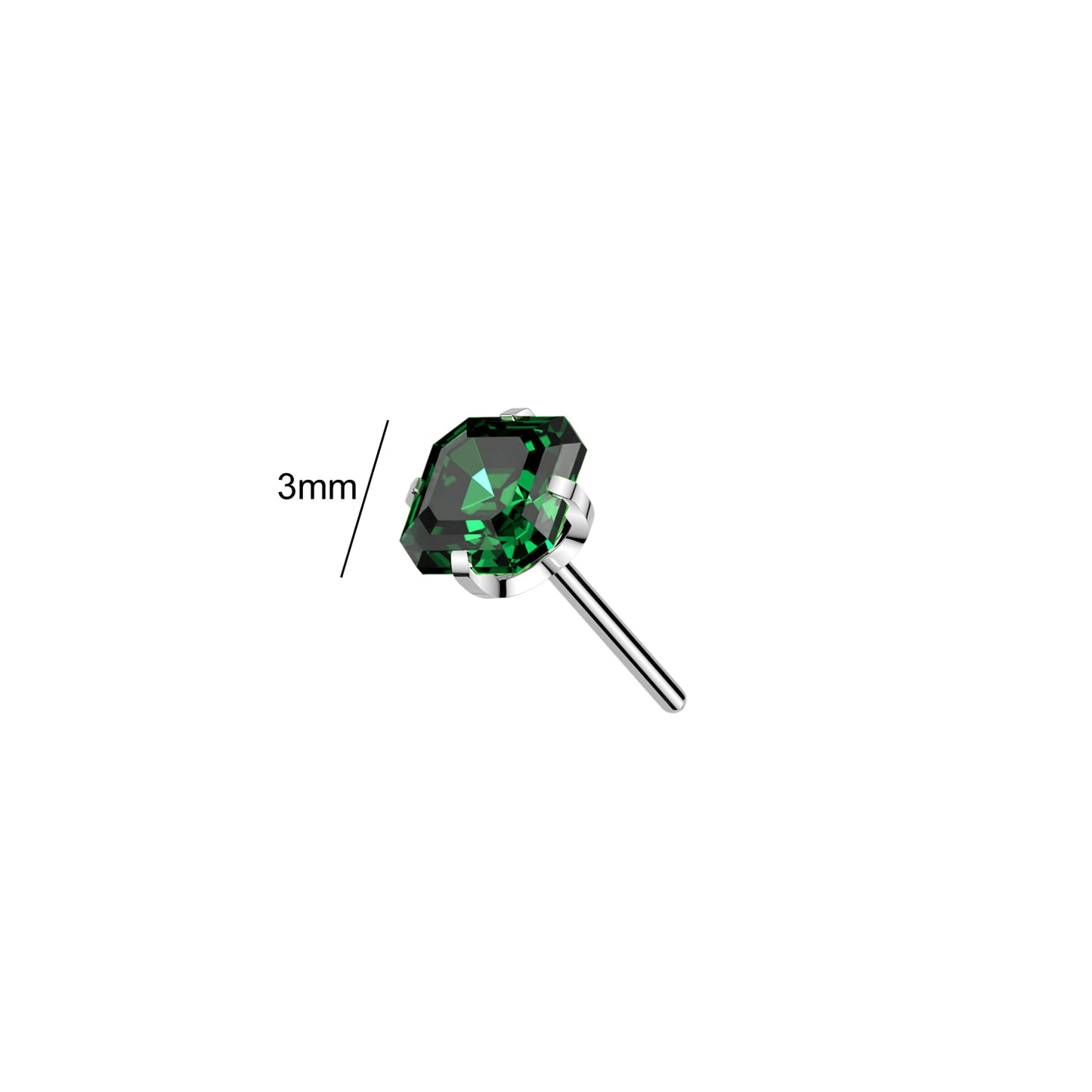 Titanium Asscher Cut Square CZ Prong Threadless Top