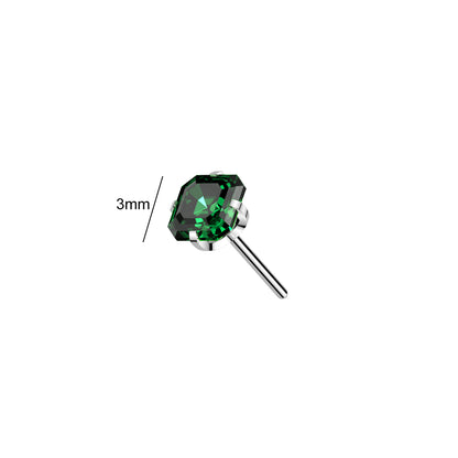 Titanium Asscher Cut Square CZ Prong Threadless Top